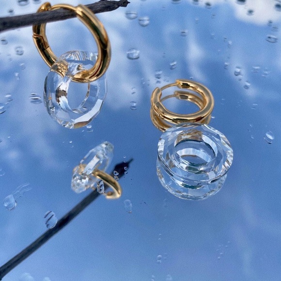 Clear hoop earrings, dangle hoop earrings, dangle clear hoop earrings, - Picture 2 of 4